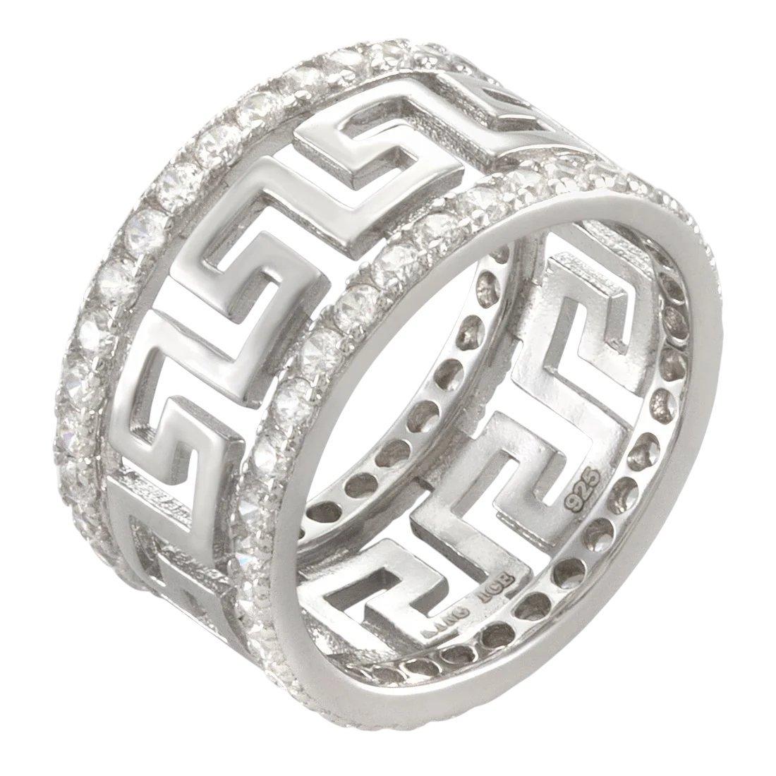 King Ice Greek Key Ring - White Gold - WHITE GOLD